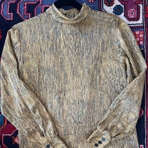 Vintage Linda Allred for Ellen Tracy silk blouse gold with specks of teal